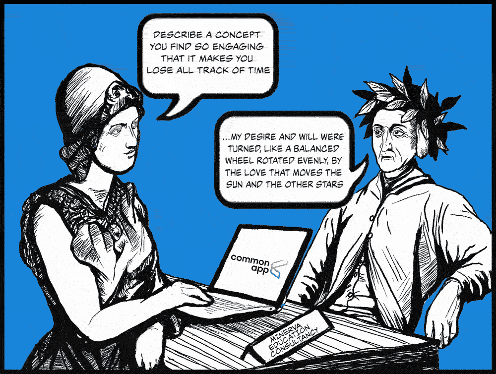 Animated Minerva and Dante cartoon